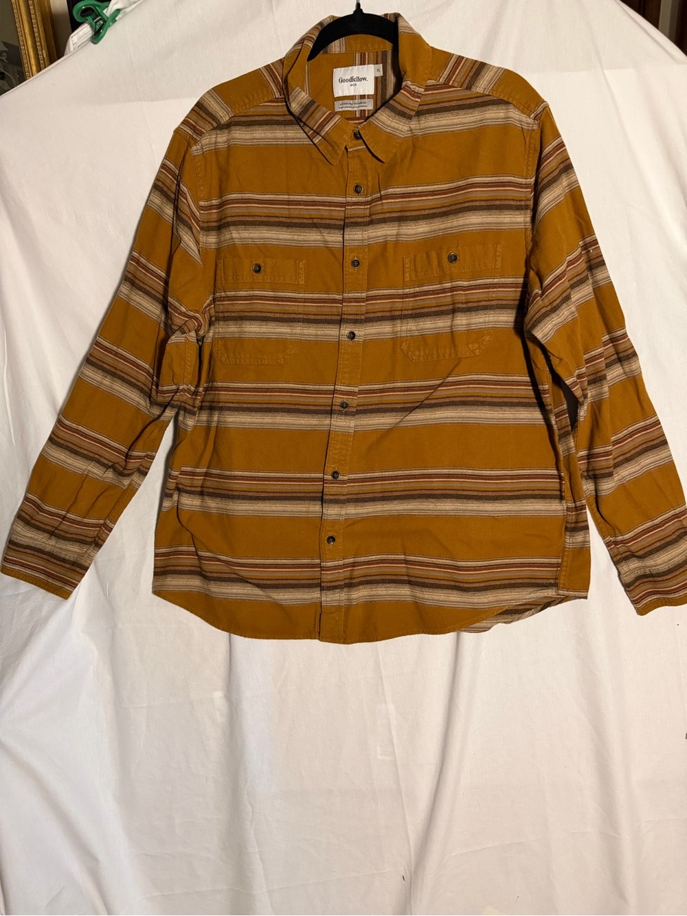 #468 Goodfellow & Co Mustard and Brown Striped Button-Down Shirt